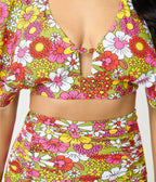 Disney Mickey & Friends Collection by Unique Vintage Mickey Floral Flutter Sleeve Swim Top - Unique Vintage - Womens, SWIM, TOP