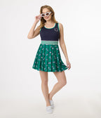 Disney Mickey & Friends Collection by Unique Vintage Navy & Green Mickey & Goofy Print Pleated Tennis Dress - Unique Vintage