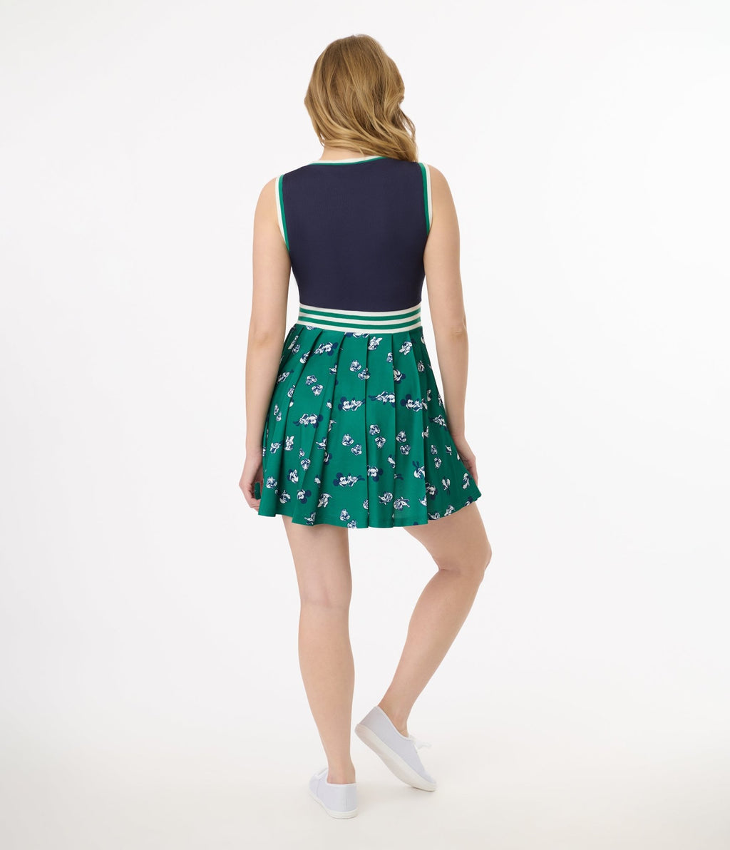 Disney Mickey & Friends Collection by Unique Vintage Navy & Green Mickey & Goofy Print Pleated Tennis Dress - Unique Vintage