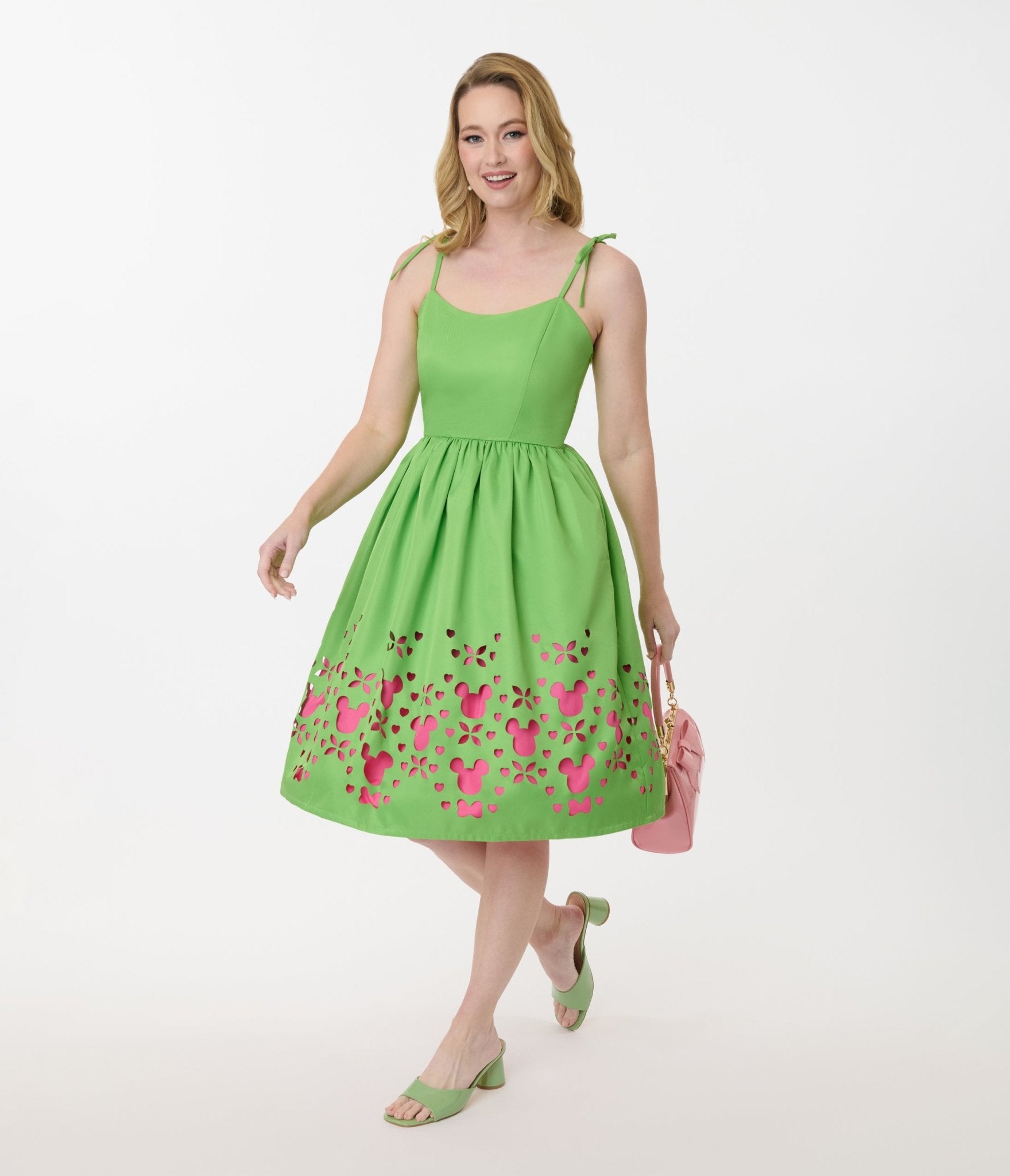Disney Mickey & Friends Collection by Unique Vintage Neon Green & Neon Pink Mickey Cutout Swing Dress - Unique Vintage