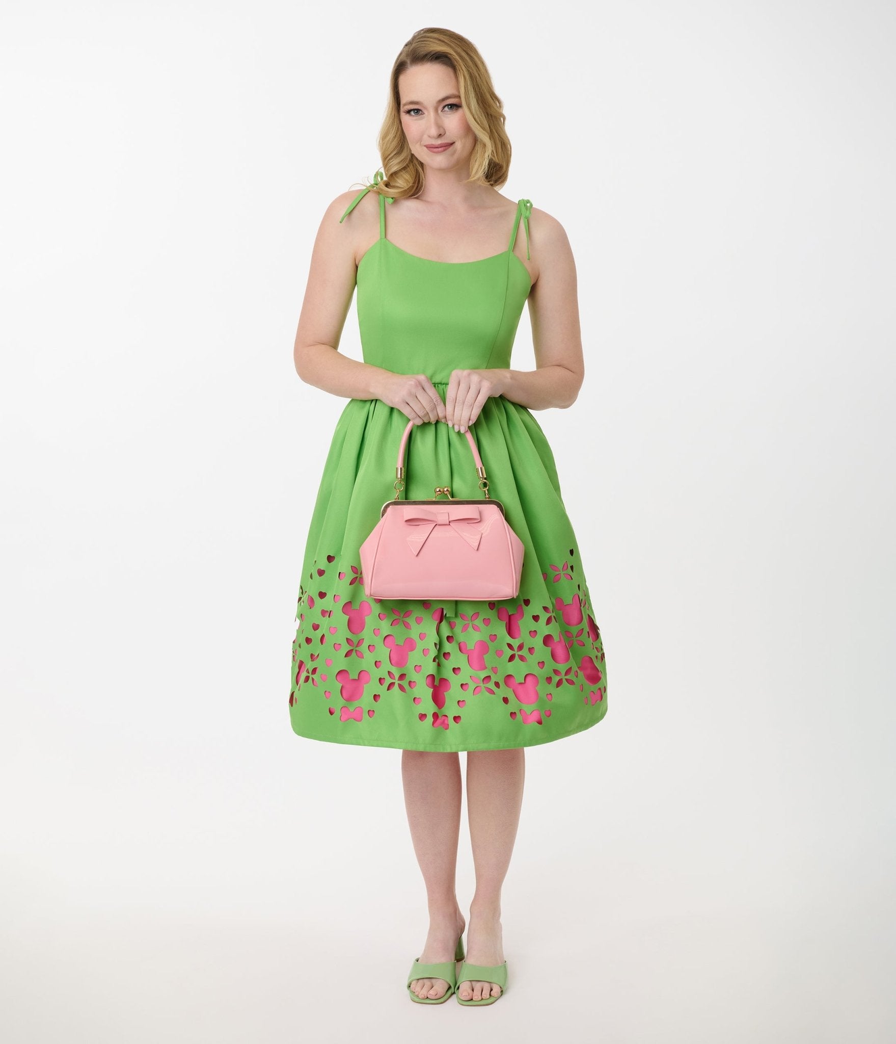 Disney Mickey & Friends Collection by Unique Vintage Neon Green & Neon Pink Mickey Cutout Swing Dress - Unique Vintage
