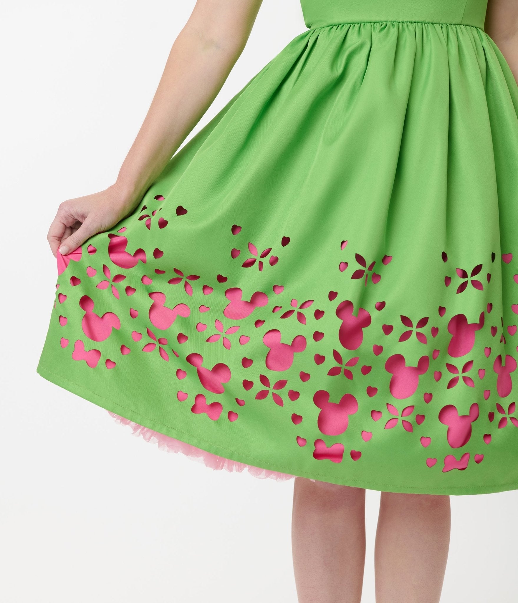 Disney Mickey & Friends Collection by Unique Vintage Neon Green & Neon Pink Mickey Cutout Swing Dress - Unique Vintage