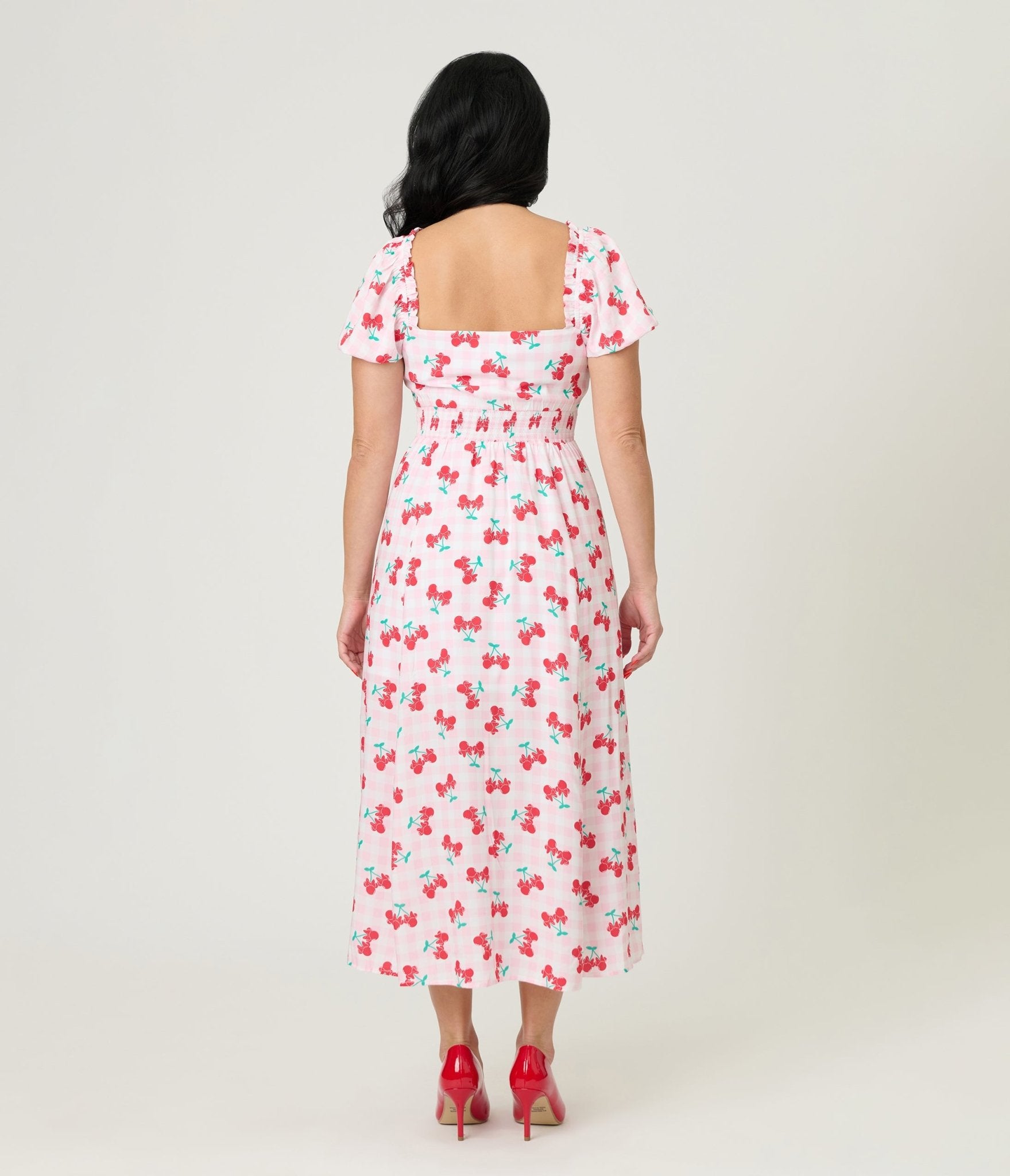 Disney Mickey & Friends Collection by Unique Vintage Pink & Minnie Cherries Midi Dress - Unique Vintage - Womens, DRESSES, MIDI