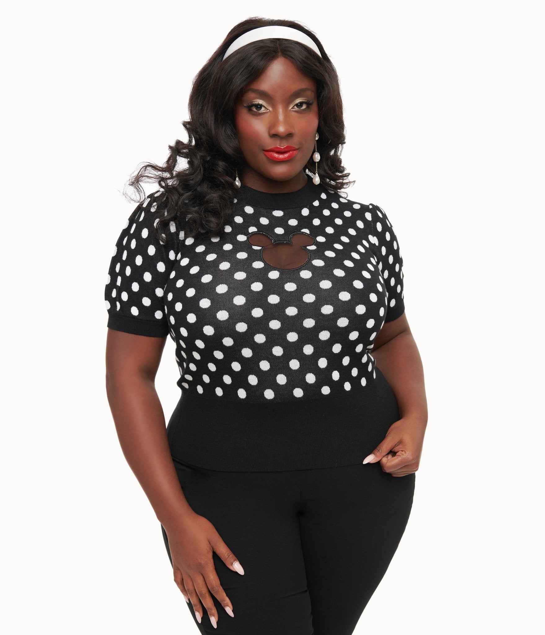 Disney Mickey & Friends Collection by Unique Vintage Plus Black Polka Dot Mickey Mouse Sweater - Unique Vintage - SWEATERS
