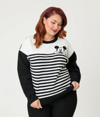 Disney Mickey & Friends Collection by Unique Vintage Plus Size Black & White Stripe Mickey Sweater - Unique Vintage - Womens, TOPS, SWEATERS