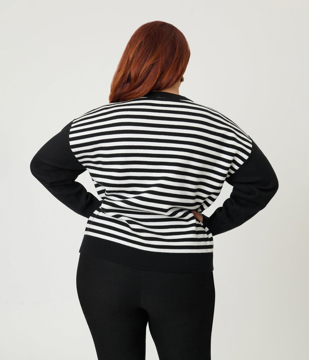 Disney Mickey & Friends Collection by Unique Vintage Plus Size Black & White Stripe Mickey Sweater - Unique Vintage - Womens, TOPS, SWEATERS