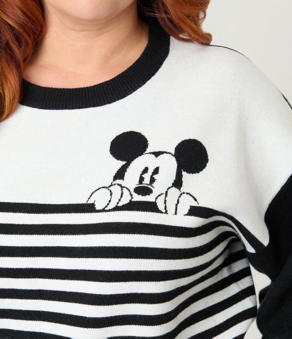 Disney Mickey & Friends Collection by Unique Vintage Plus Size Black & White Stripe Mickey Sweater - Unique Vintage - Womens, TOPS, SWEATERS