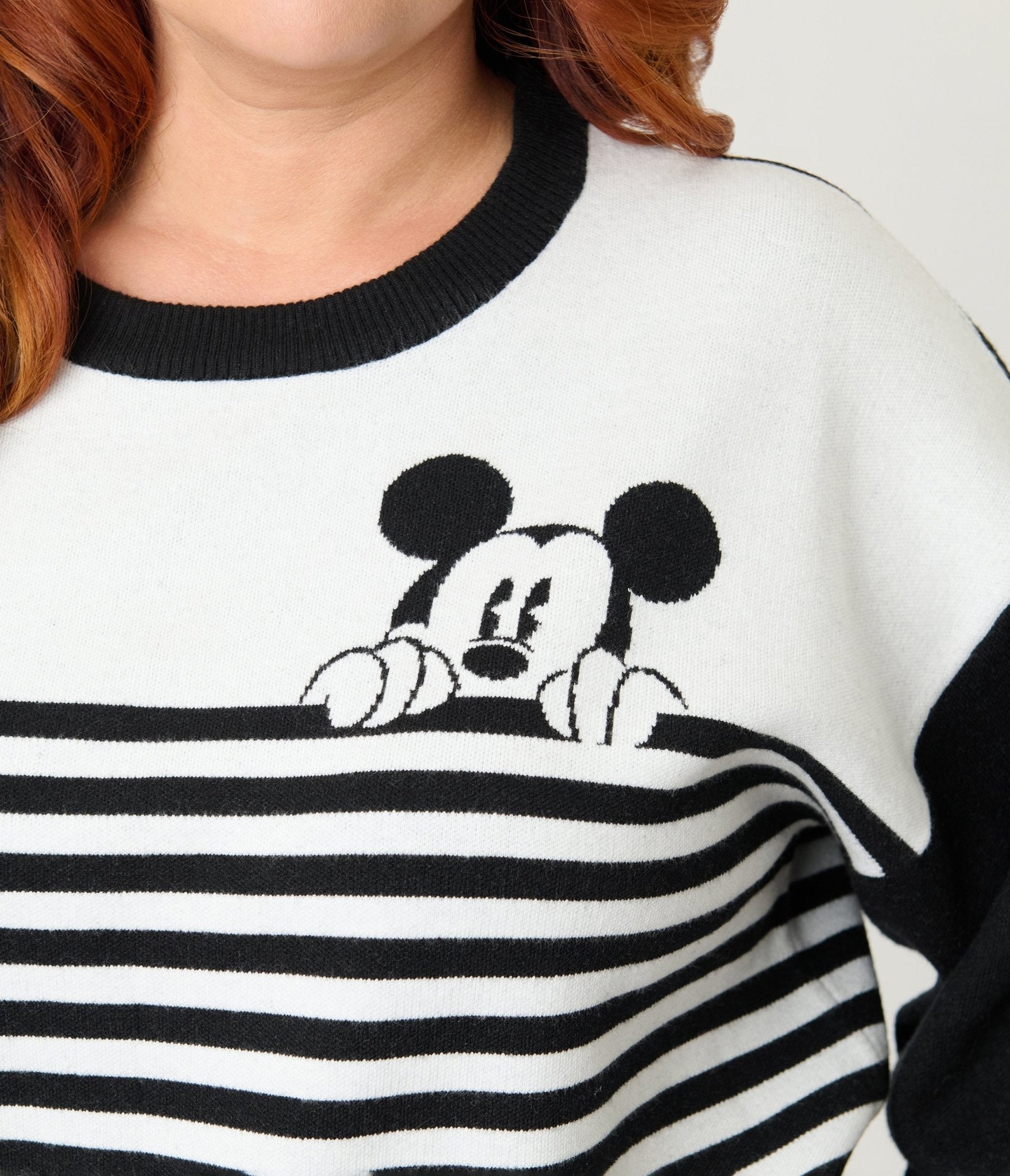 Disney Mickey & Friends Collection by Unique Vintage Plus Size Black & White Stripe Mickey Sweater - Unique Vintage - Womens, TOPS, SWEATERS