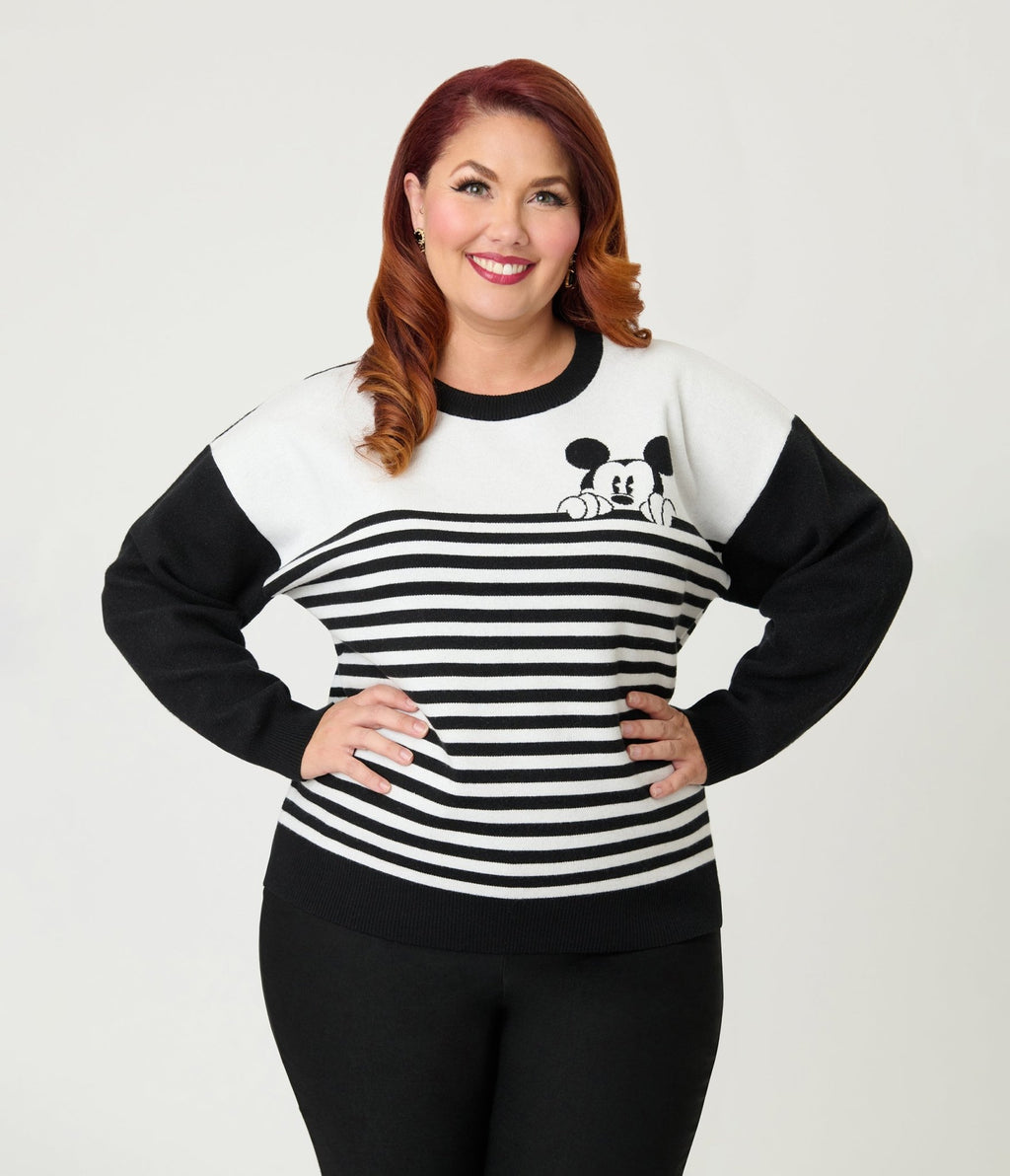 Disney Mickey & Friends Collection by Unique Vintage Plus Size Black & White Stripe Mickey Sweater - Unique Vintage - Womens, TOPS, SWEATERS