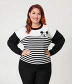 Disney Mickey & Friends Collection by Unique Vintage Plus Size Black & White Stripe Mickey Sweater - Unique Vintage - Womens, TOPS, SWEATERS