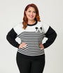 Disney Mickey & Friends Collection by Unique Vintage Plus Size Black & White Stripe Mickey Sweater