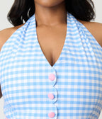 Disney Mickey & Friends Collection by Unique Vintage Plus Size Blue Gingham Cotton Halter Swing Dress - Unique Vintage - Womens, DRESSES, SWING