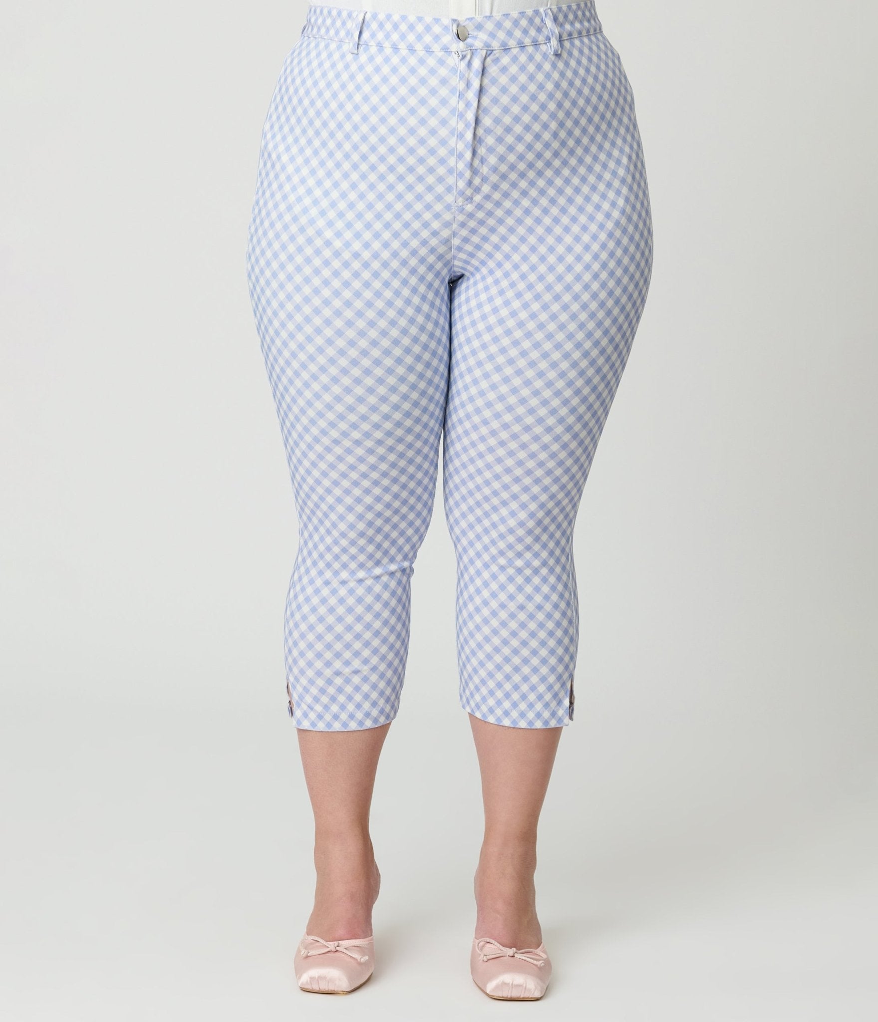Disney Mickey & Friends Collection by Unique Vintage Plus Size Blue Gingham Rachelle Capri Pants - Unique Vintage - Womens, BOTTOMS, CAPRI