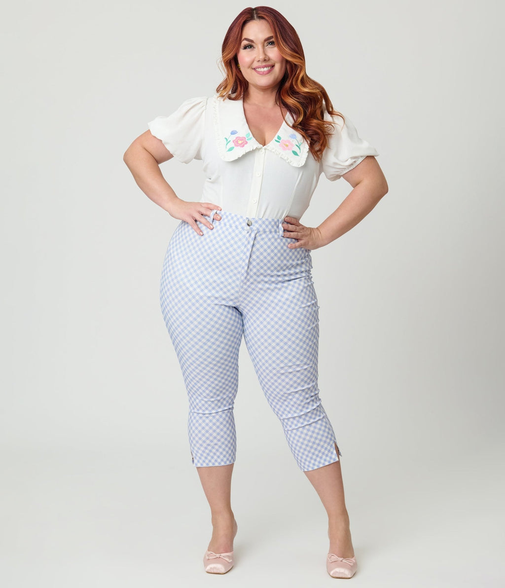 Disney Mickey & Friends Collection by Unique Vintage Plus Size Blue Gingham Rachelle Capri Pants - Unique Vintage - Womens, BOTTOMS, CAPRI