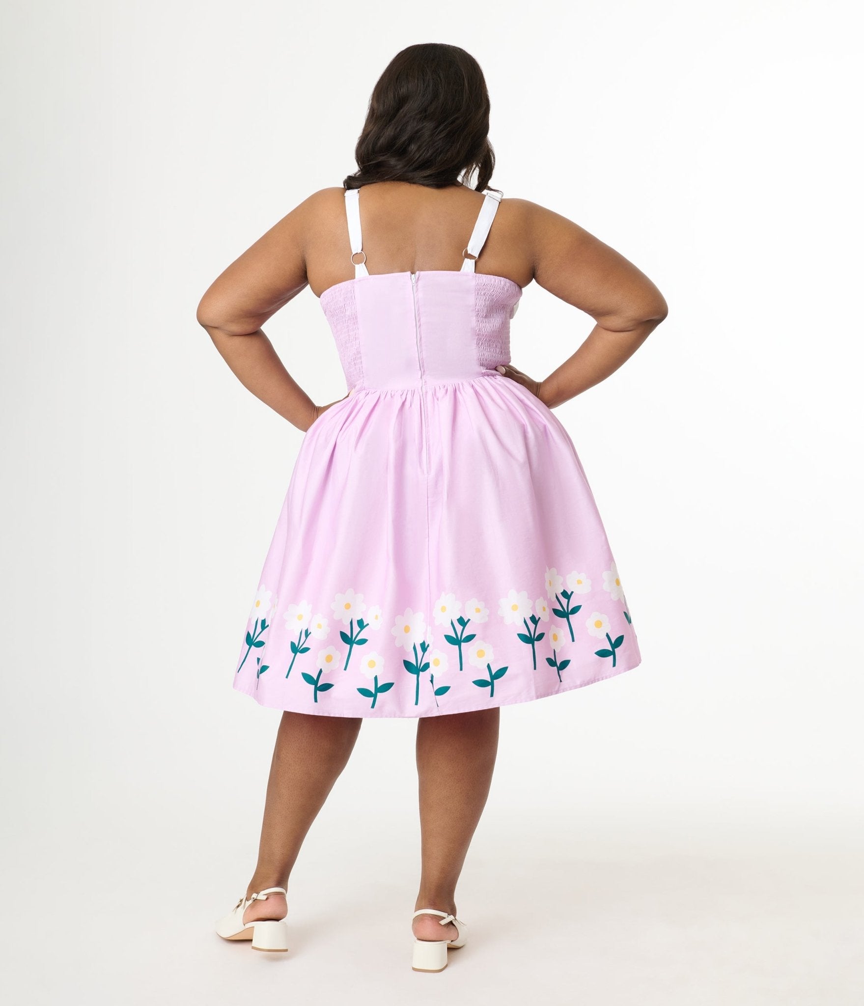 Disney Mickey & Friends Collection by Unique Vintage Plus Lavender & Floral Mickey Border Cotton Swing Dress - Unique Vintage