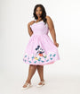 Disney Mickey & Friends Collection by Unique Vintage Plus Size Lavender & Floral Mickey Border Cotton Swing Dress