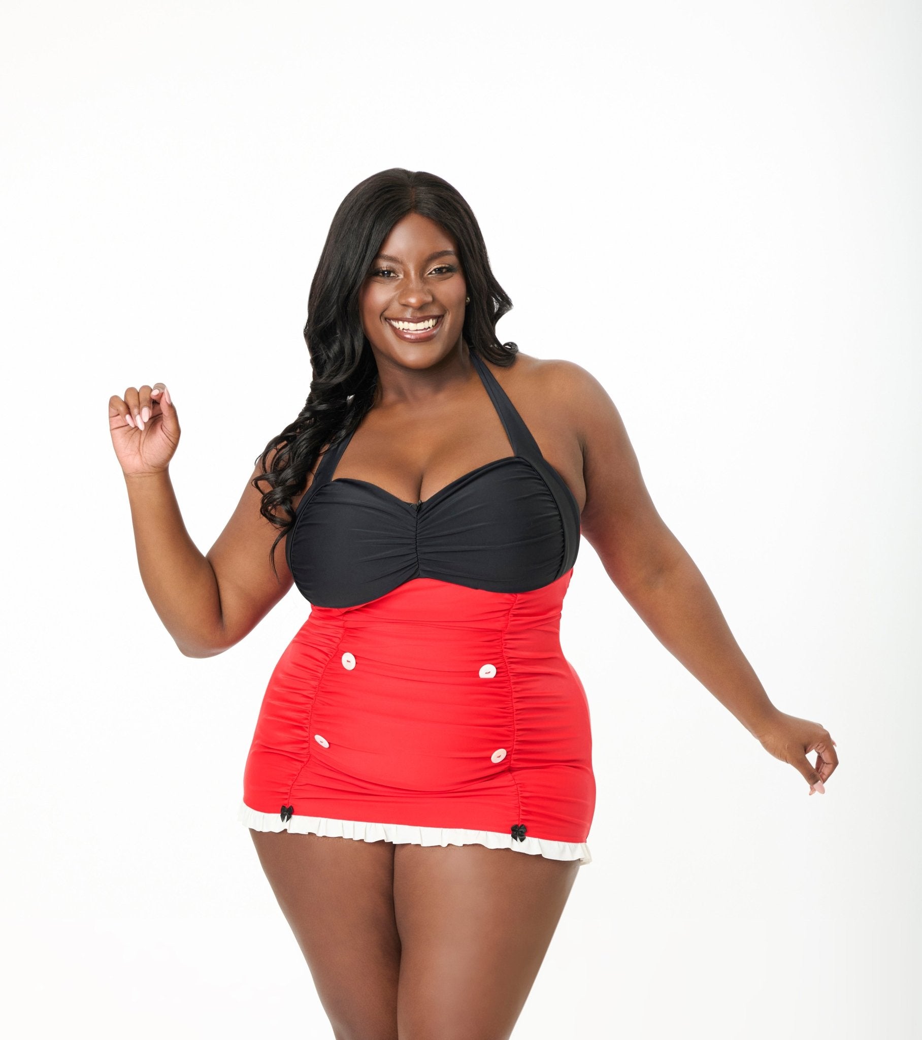 Disney Mickey & Friends Collection by Unique Vintage Plus Mickey Black & Red Halter Swim Dress - Unique Vintage - Women, SWIM