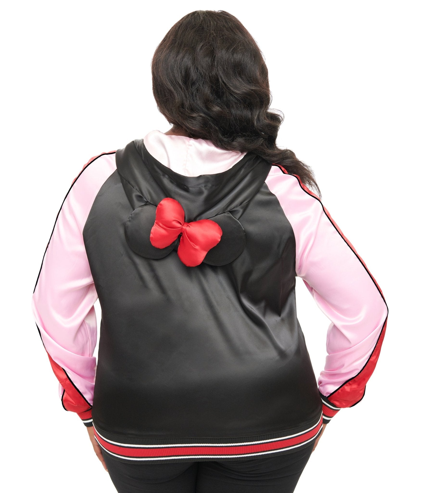Disney Mickey & Friends Collection by Unique Vintage Plus Size Minnie Hooded Satin Bomber Jacket - Unique Vintage - OUTERWEAR