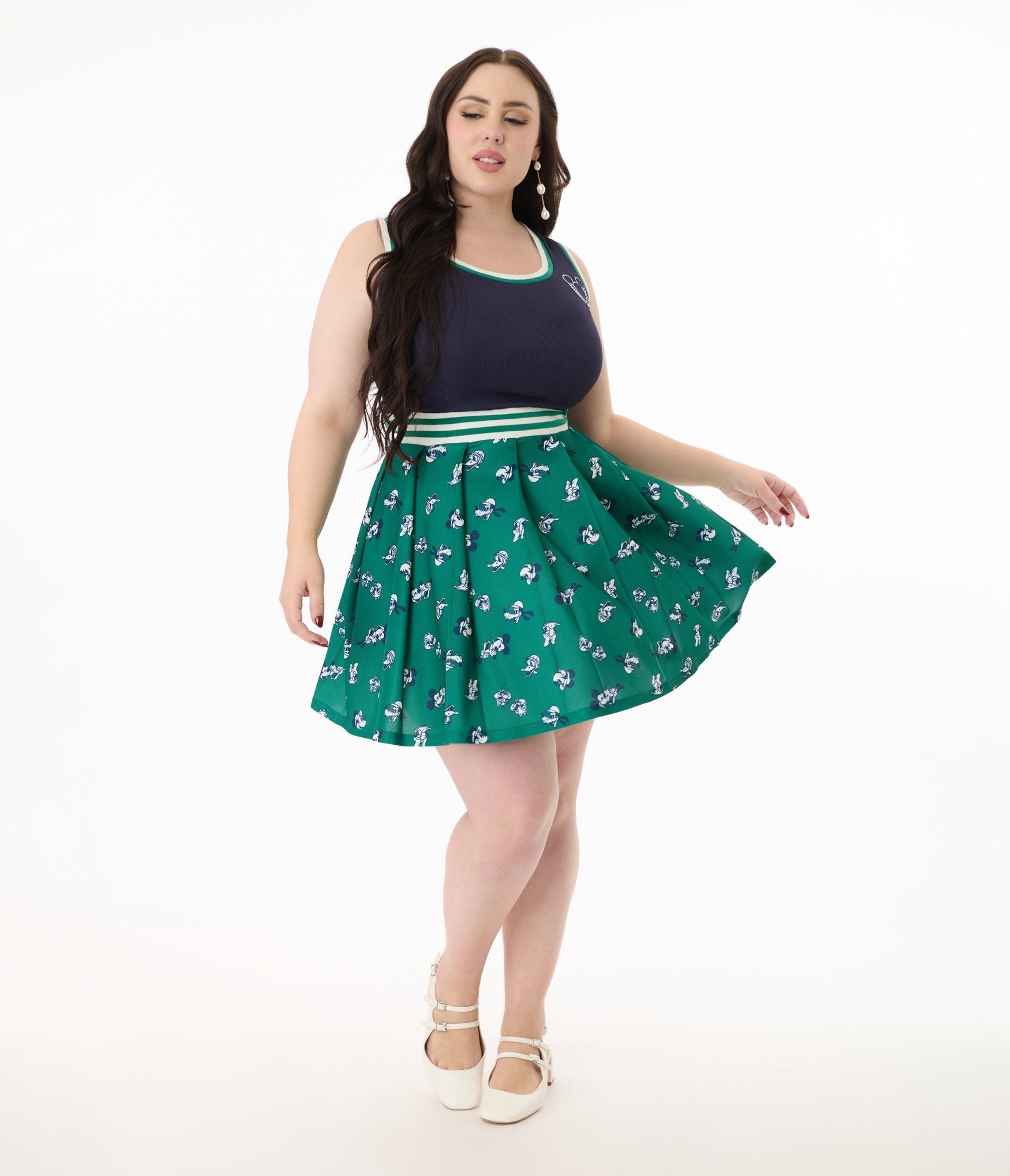 Disney Mickey & Friends Collection by Unique Vintage Plus Navy & Green Mickey & Goofy Pleated Tennis Dress - Unique Vintage