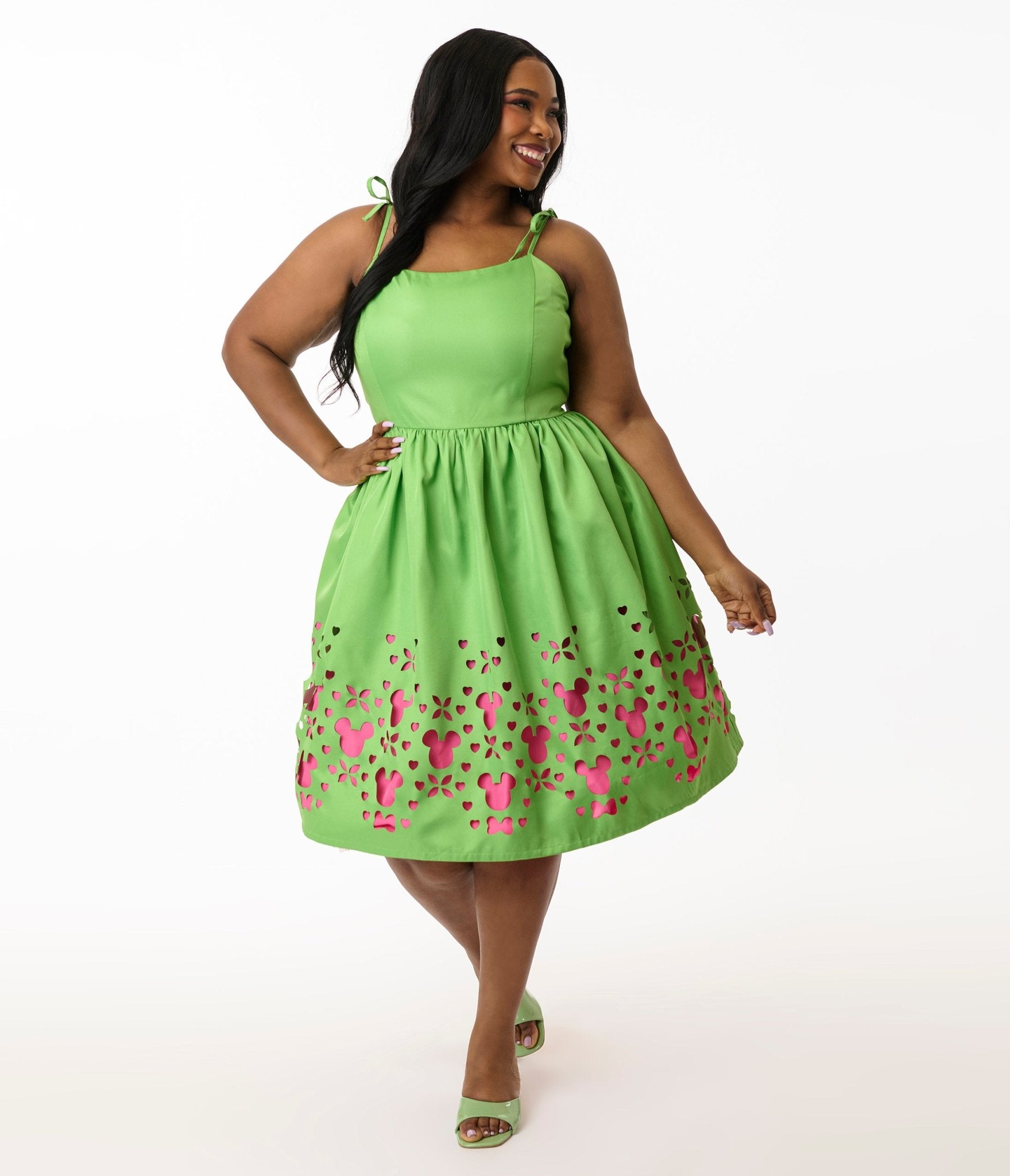 Disney Mickey & Friends Collection by Unique Vintage Plus Neon Green & Neon Pink Mickey Cutout Swing Dress - Unique Vintage