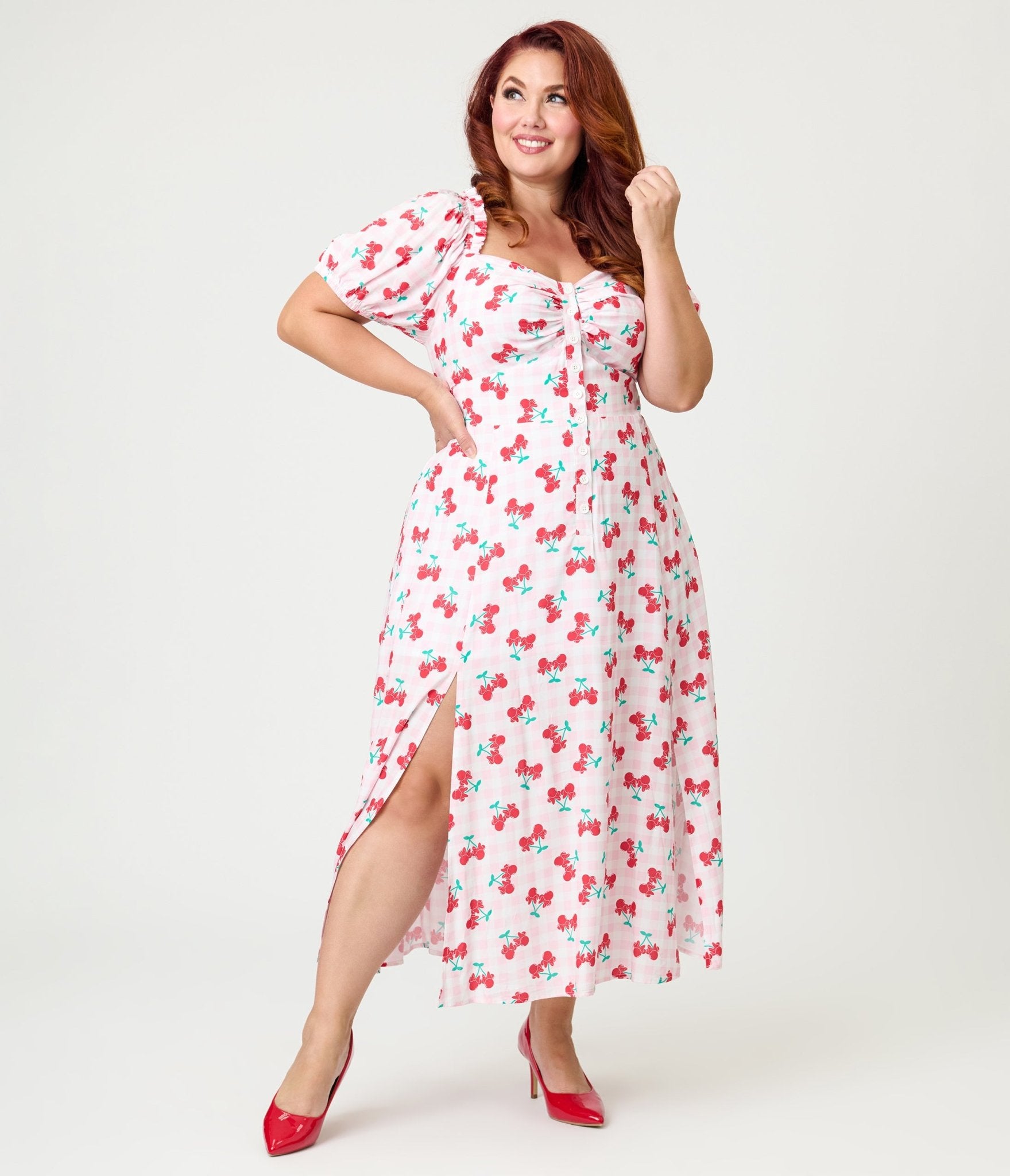 Disney Mickey & Friends Collection by Unique Vintage Plus Size Pink & Minnie Cherries Midi Dress - Unique Vintage - Womens, DRESSES, MIDI