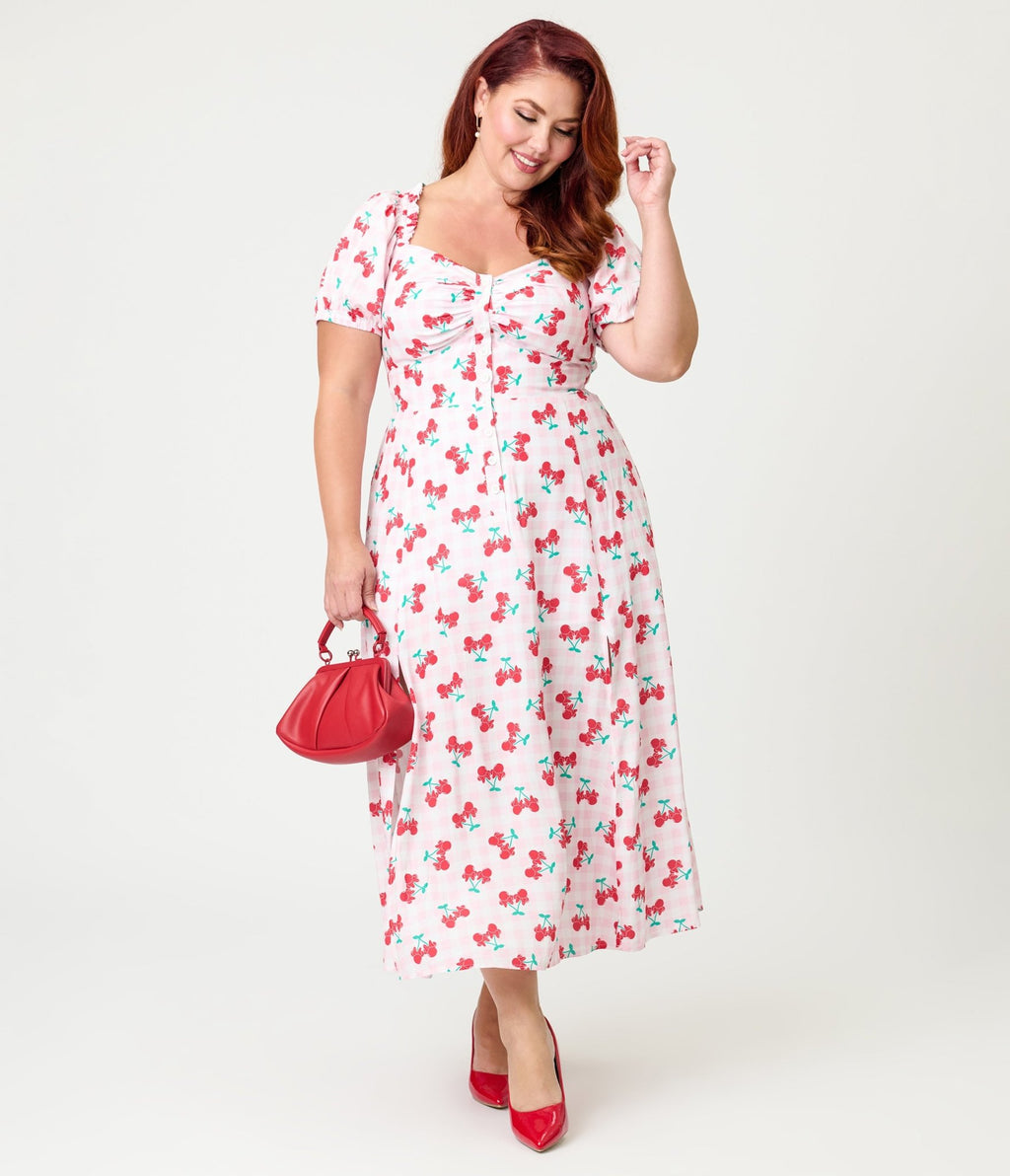 midi dress collection Unique Vintage Women's Plus Size Sweetheart Midi Dress - Pink