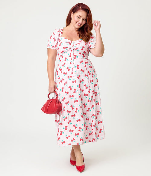 plus size pink floral midi dress Unique Vintage Women's Plus Size Sweetheart Midi Dress - Pink
