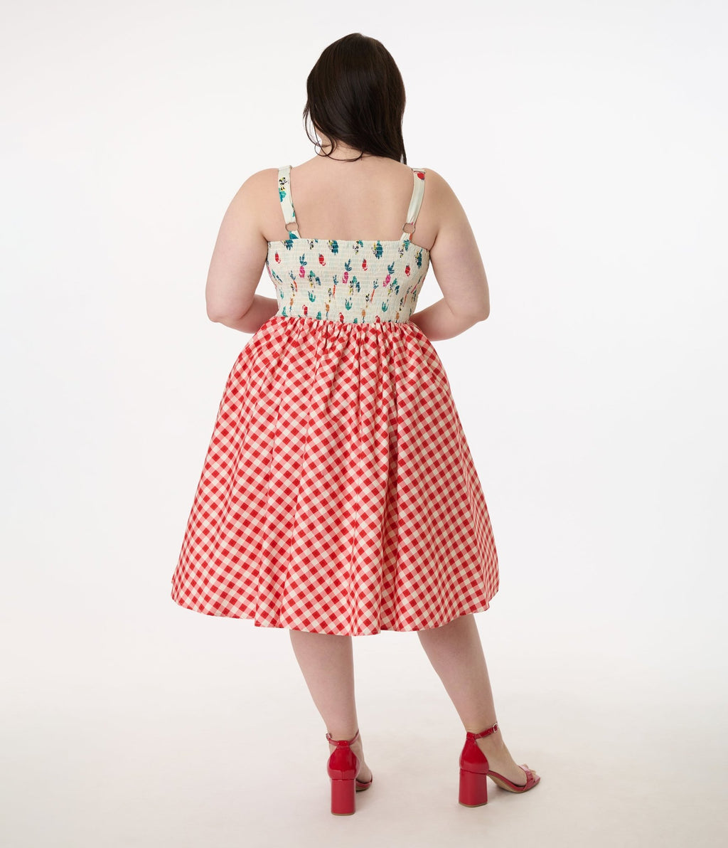 Disney Mickey & Friends Collection by Unique Vintage Plus Red Gingham Mickey Farm Print Swing Dress - Unique Vintage - Womens