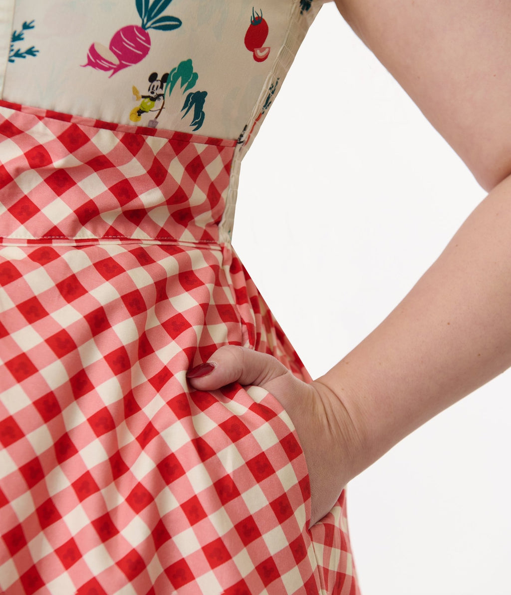 Disney Mickey & Friends Collection by Unique Vintage Plus Red Gingham Mickey Farm Print Swing Dress - Unique Vintage - Womens