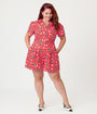 Disney Mickey & Friends Collection by Unique Vintage Plus Size Red Striped Cupid Mickey Cotton Romper