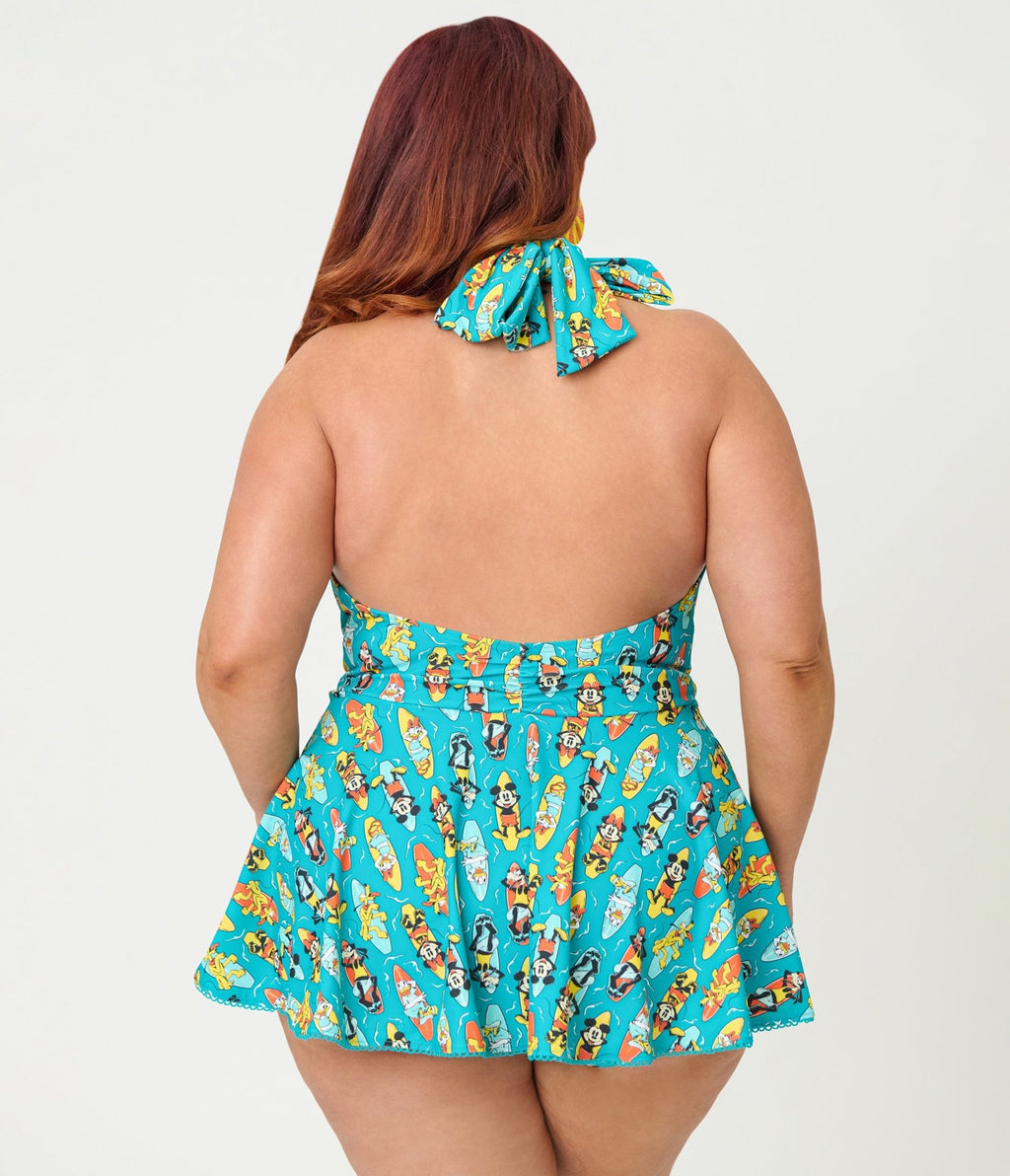 Disney Mickey & Friends Collection by Unique Vintage Plus Size Surfing Mickey Wendy Swimsuit - Unique Vintage - Womens, SWIM, 1 PC