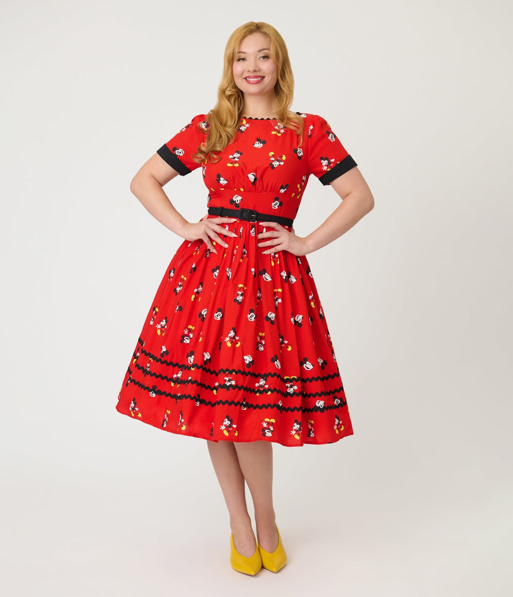 Disney Mickey & Friends Collection by Unique Vintage Red Mickey Print Swing Dress - Unique Vintage - Womens, DRESSES, SWING