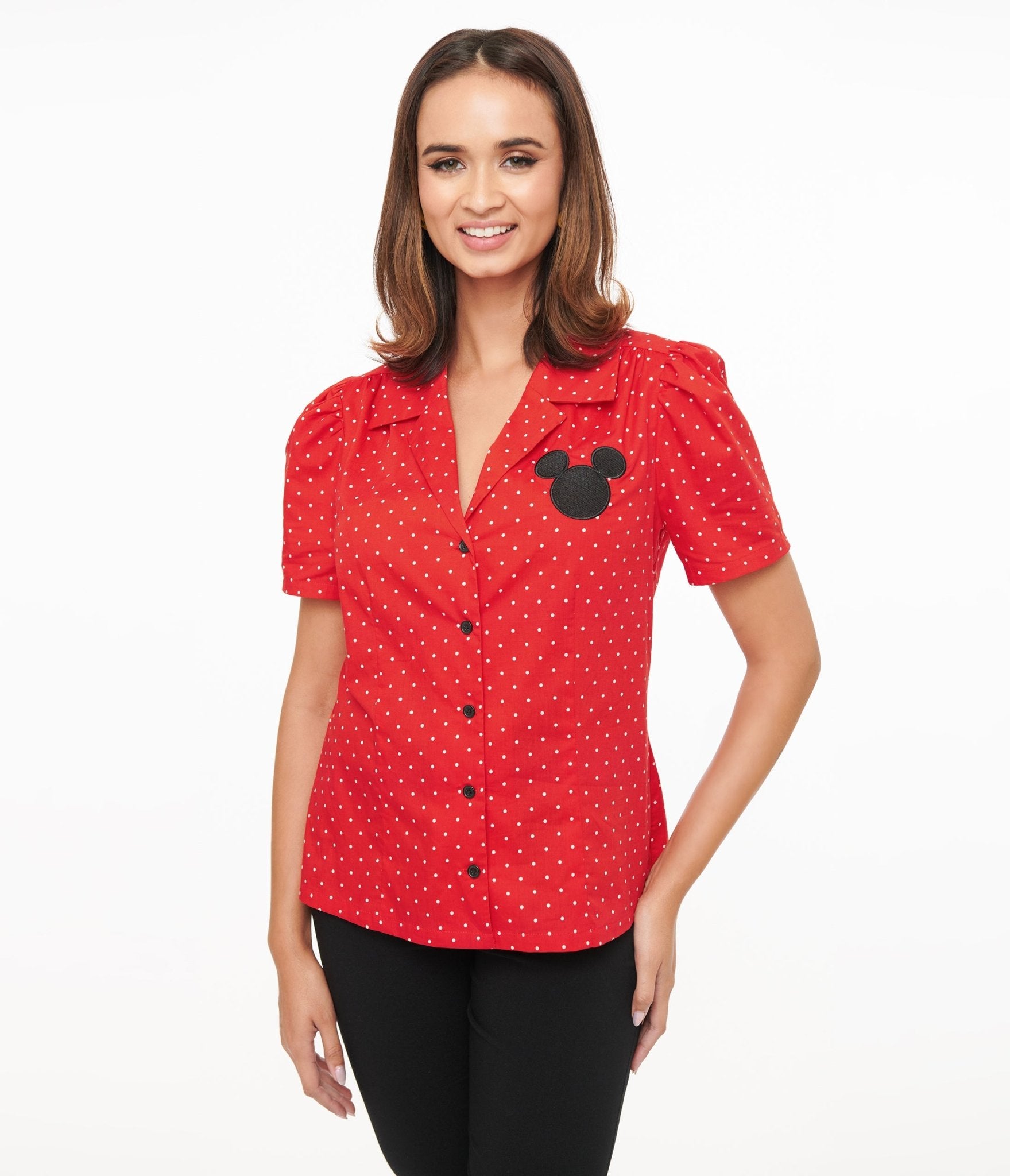 Disney Mickey & Friends Collection by Unique Vintage Red Dot Mickey Mouse Cotton Blouse - Unique Vintage - Womens, WOVEN TOPS