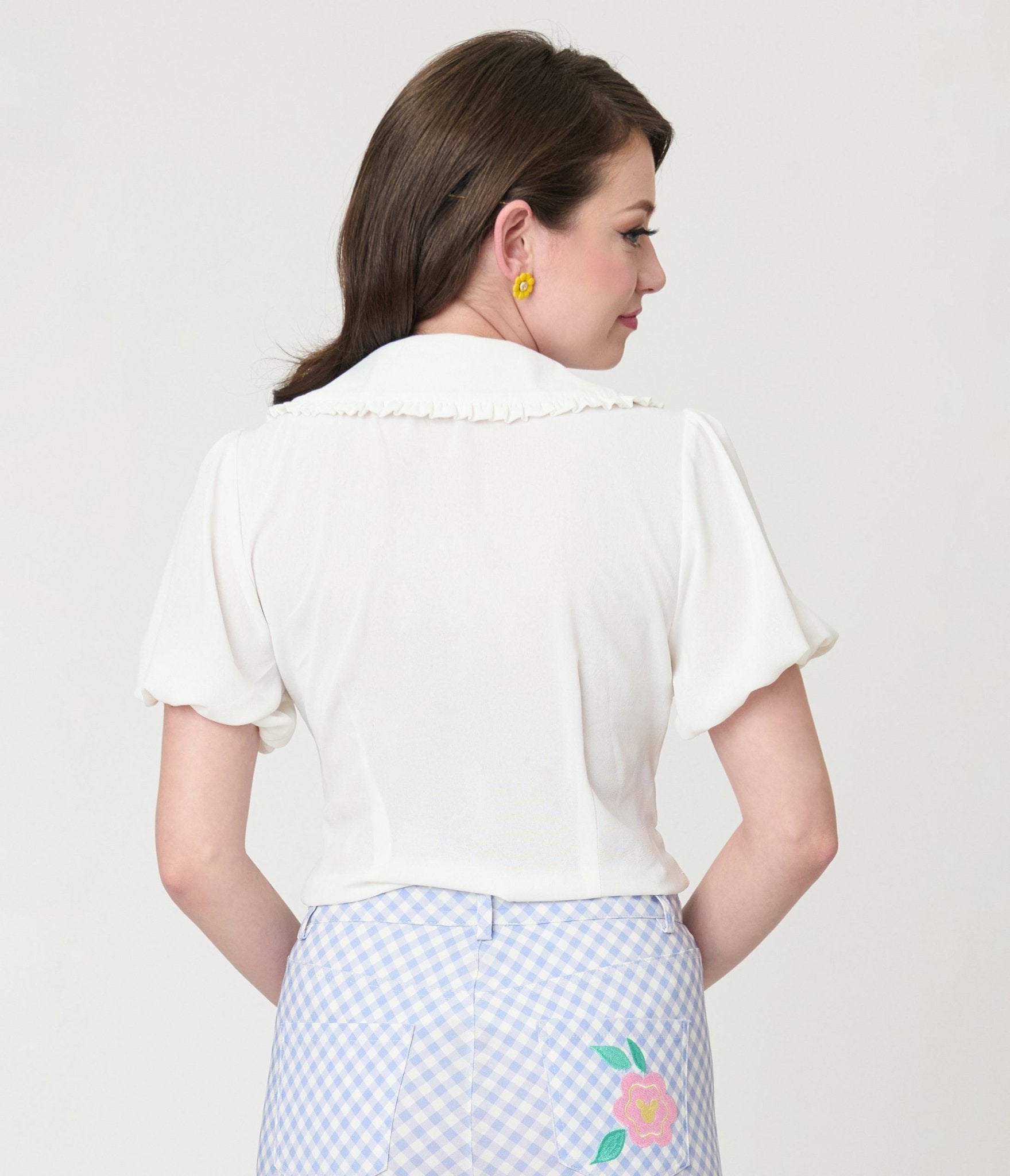 Disney Mickey & Friends Collection by Unique Vintage White Mickey Floral Oversized Collar Blouse - Unique Vintage - Womens, TOPS, WOVEN TOPS