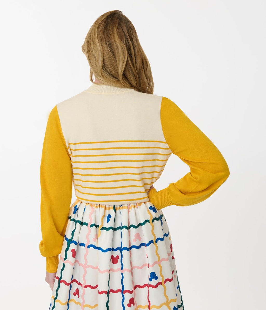 Disney Mickey & Friends Collection by Unique Vintage Yellow Stripe Mickey Embroidery Cardigan -Unique Vintage Womens, SWEATER