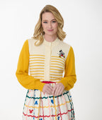 Disney Mickey & Friends Collection by Unique Vintage Yellow Stripe Mickey Embroidery Cardigan -Unique Vintage Womens, SWEATER