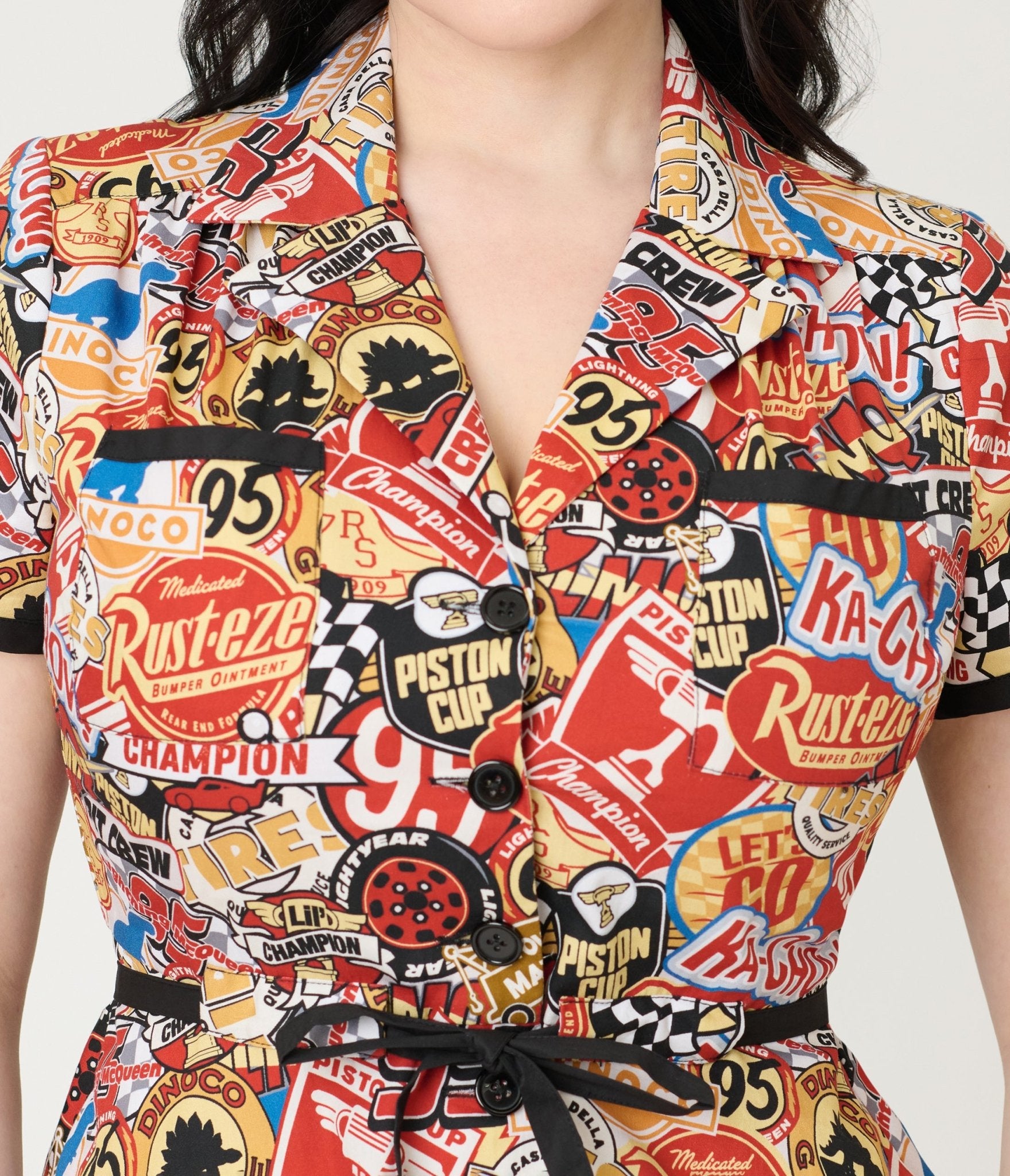 Disney Pixar Cars Collection by Smak Parlour Cars Patches Cotton Fit & Flare Dress - Unique Vintage - Womens, DRESSES, FIT AND FLARE