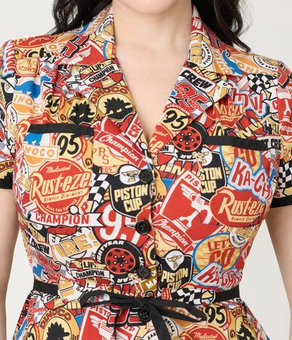 Disney Pixar Cars Collection by Smak Parlour Cars Patches Cotton Fit & Flare Dress - Unique Vintage - Womens, DRESSES, FIT AND FLARE