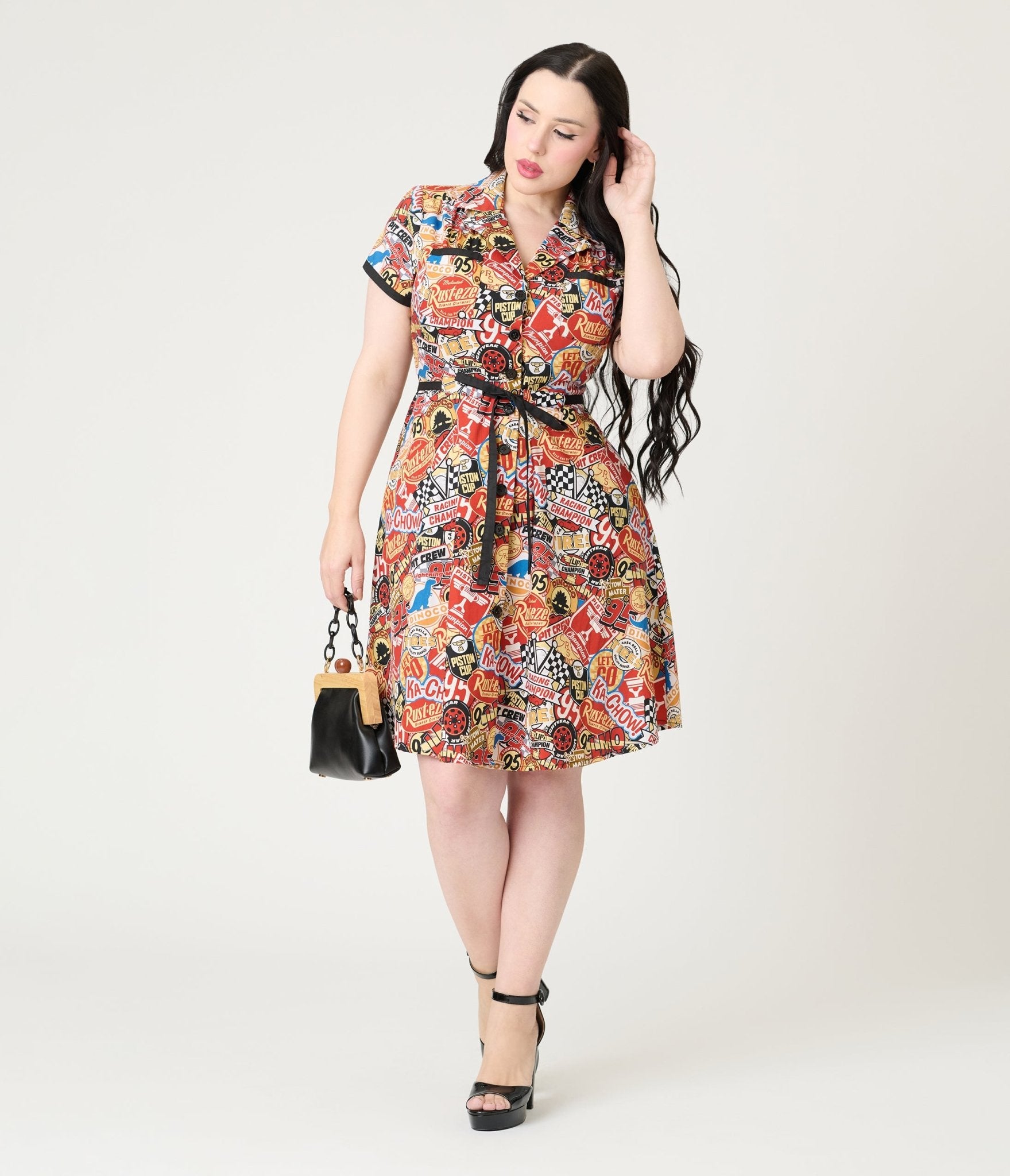 Disney Pixar Cars Collection by Smak Parlour Cars Patches Cotton Fit & Flare Dress - Unique Vintage - Womens, DRESSES, FIT AND FLARE