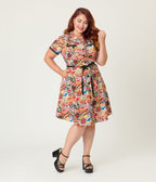 Disney Pixar Cars Collection by Smak Parlour Plus Size Cars Patches Cotton Fit & Flare Dress - Unique Vintage - Womens, DRESSES, FIT AND FLARE