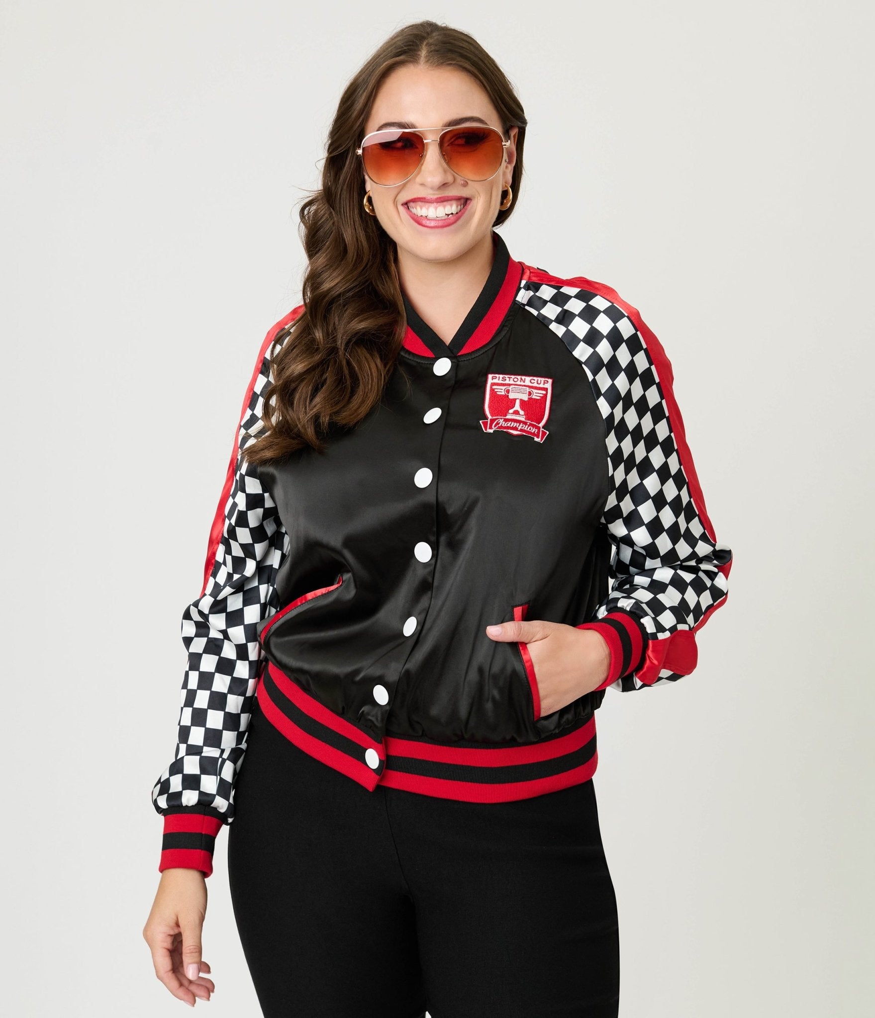 Disney Pixar Cars Collection by Unique Vintage Lightning McQueen Champion Satin Bomber Jacket - Unique Vintage - Womens, TOPS, OUTERWEAR