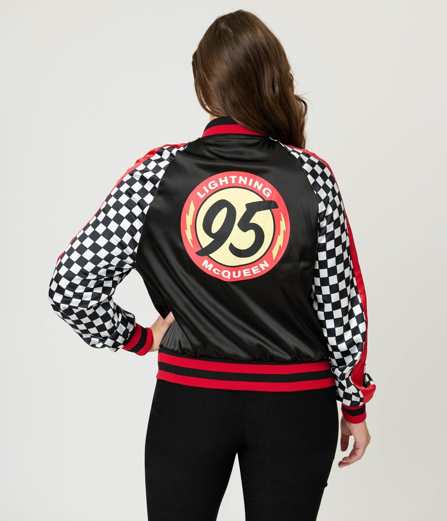 Disney Pixar Cars Collection by Unique Vintage Lightning McQueen Champion Satin Bomber Jacket