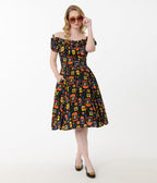 Disney Pixar Coco Collection by Unique Vintage Black Day of the Dead Ruffle Swing Dress - Unique Vintage - Womens, DRESSES