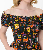 Disney Pixar Coco Collection by Unique Vintage Black Day of the Dead Ruffle Swing Dress - Unique Vintage - Womens, DRESSES