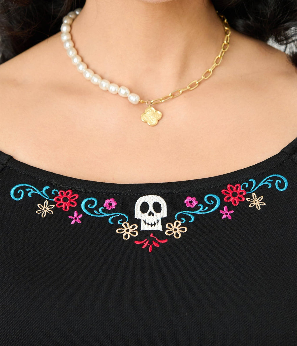 Disney Pixar Coco Collection by Unique Vintage Embroidered Hector Skull Sweater - Unique Vintage - Womens, TOPS, SWEATERS