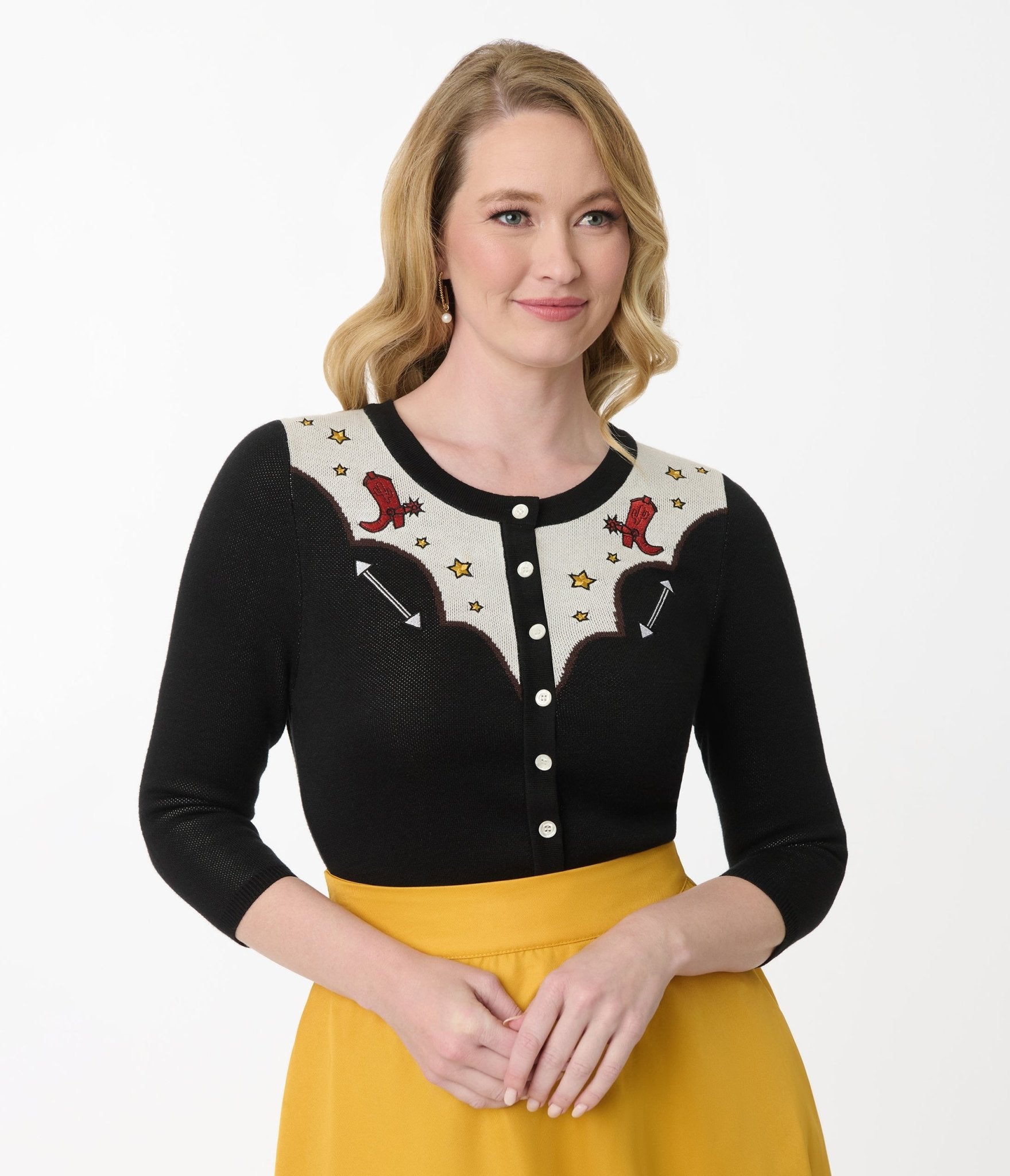 Disney Pixar Toy Story Collection by Unique Vintage Black & Ivory Woody's Cowboy Boot Cardigan - Unique Vintage - Womens