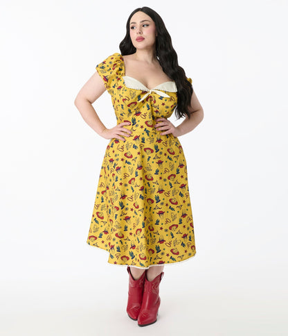 Disney Pixar Toy Story Collection by Unique Vintage Plus Size Yellow Woody & Jessie All Over Print Swing Dress - Womens