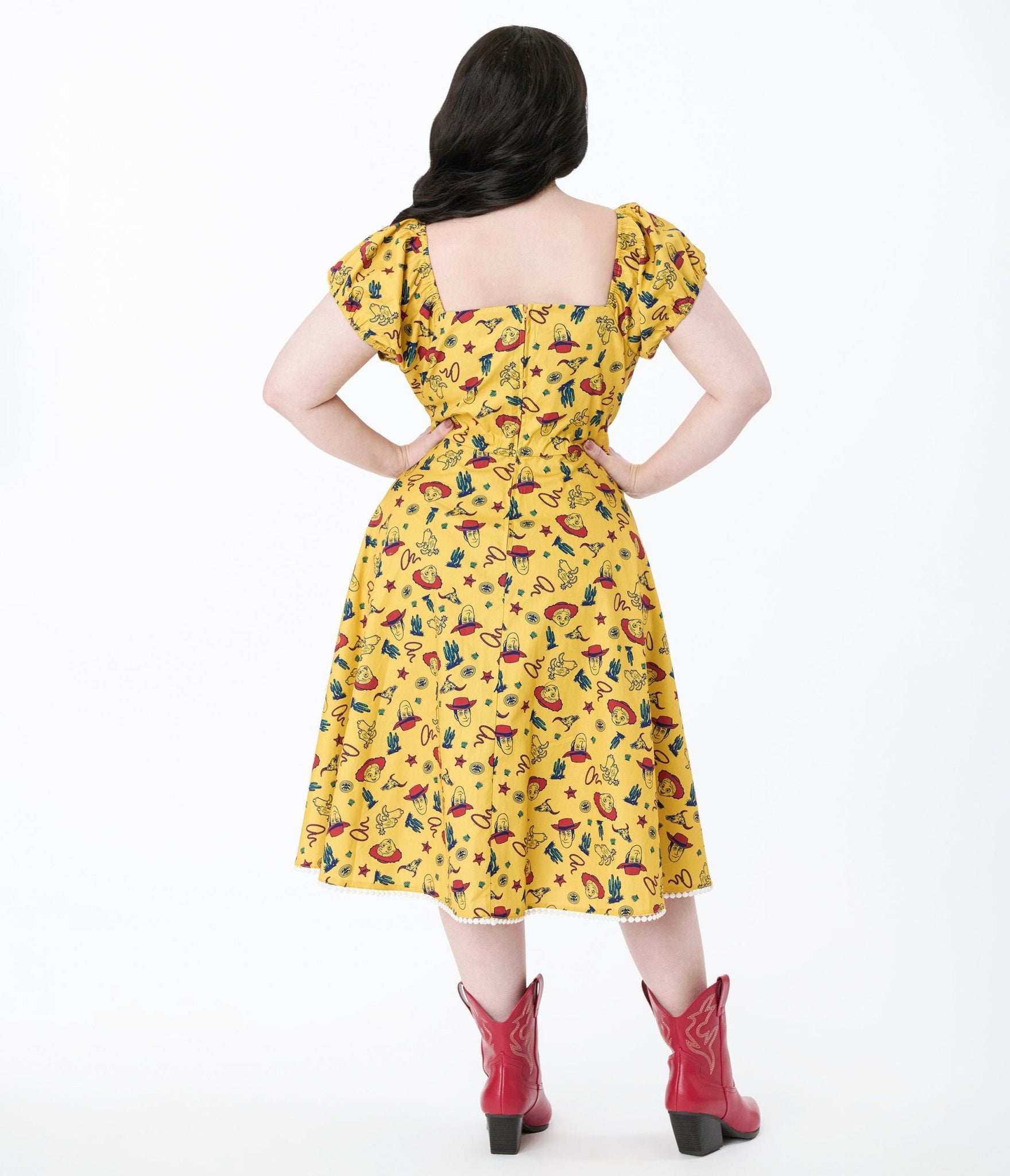 Disney Pixar Toy Story Collection by Unique Vintage Plus Size Yellow Woody & Jessie All Over Print Swing Dress - Womens
