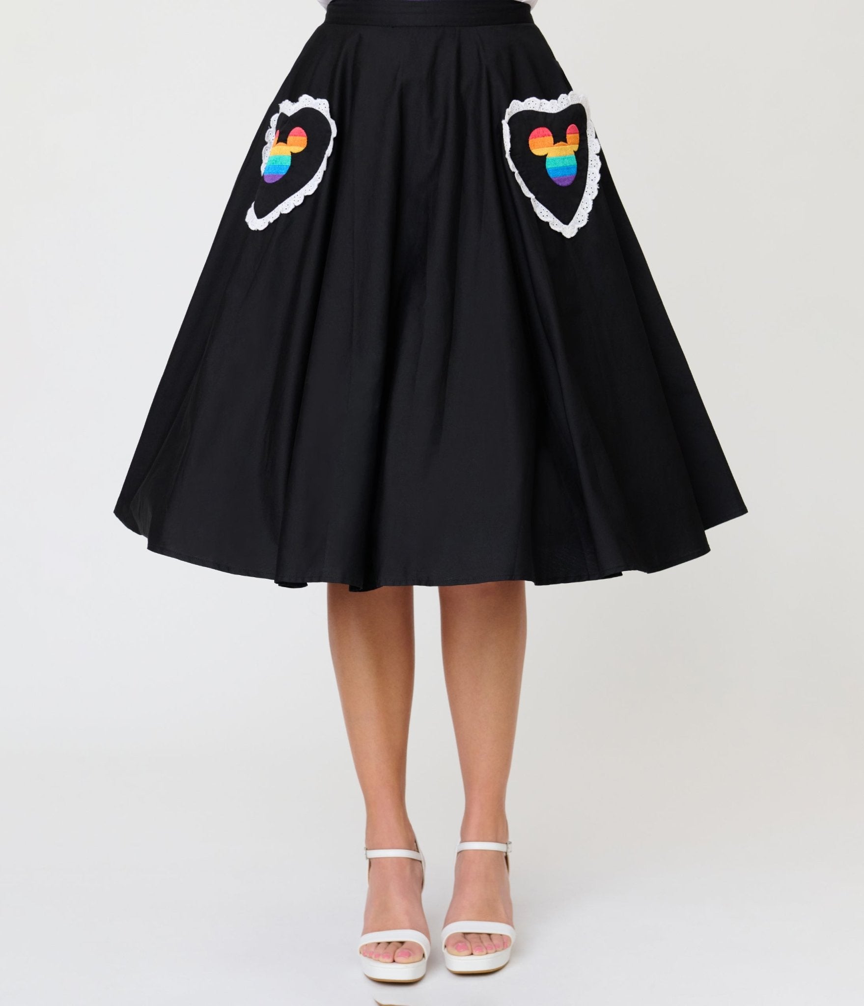 Disney Pride Collection by Unique Vintage Black & Mickey Heart Pocket Sally Swing Skirt - Unique Vintage - Womens, BOTTOMS, SKIRTS