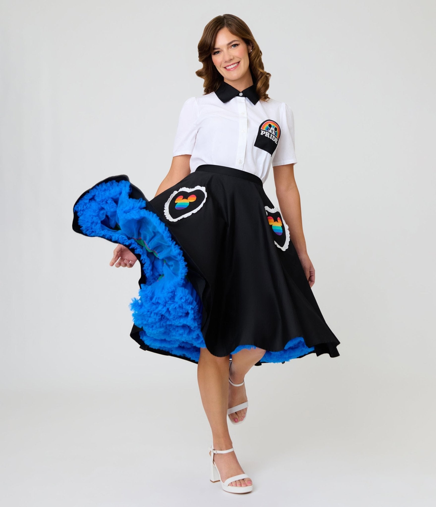 Disney Pride Collection by Unique Vintage Black & Mickey Heart Pocket Sally Swing Skirt - Unique Vintage - Womens, BOTTOMS, SKIRTS